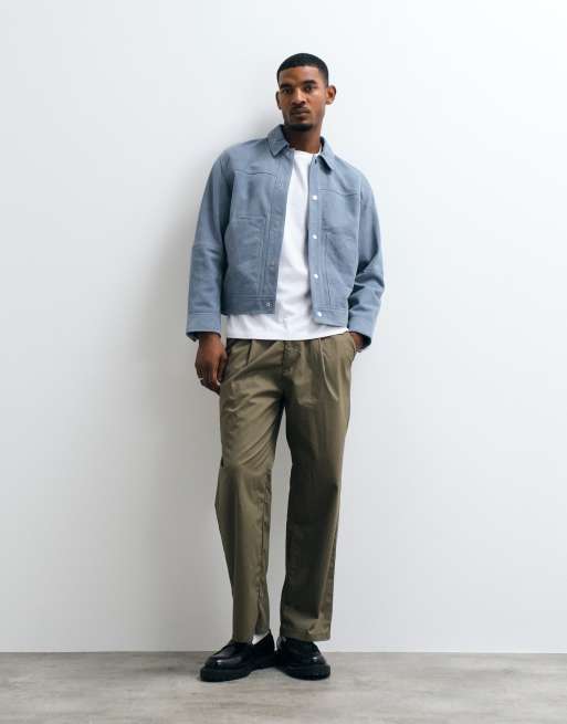 Selected 100% suede trucker jacket in blue, 2 of 5