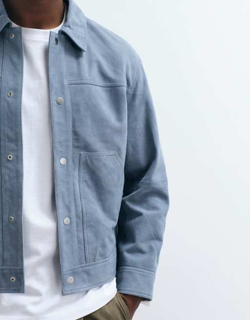 Selected 100% suede trucker jacket in blue, 3 of 5
