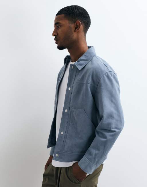Selected 100% suede trucker jacket in blue, 4 of 5