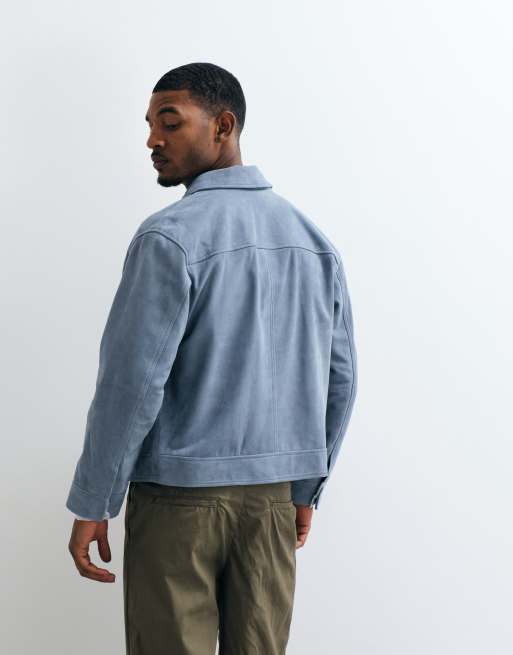 Selected 100% suede trucker jacket in blue, 5 of 5