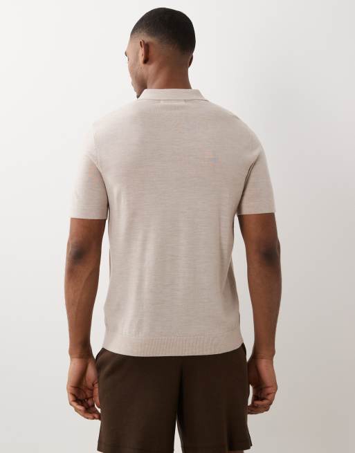 Selected 100% wool half zip knitted polo in beige , 2 of 5