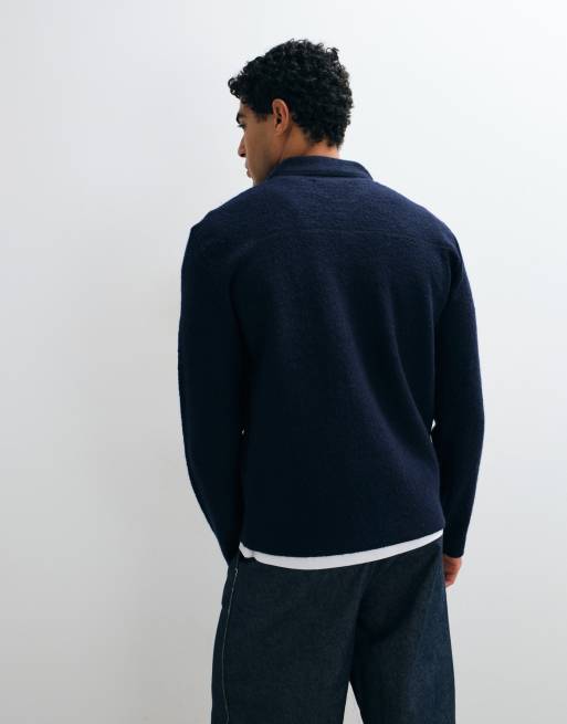 Selected 100% wool textured shacket in navy, 2 of 5