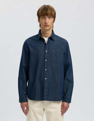 Selected 1005 Cotton Denim Shirt In Blue