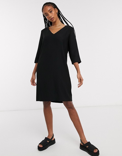 Selected 3/4 sleeve tunic mini dress in black