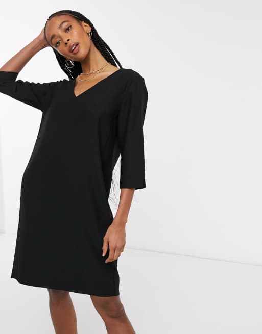 Selected 3 4 sleeve tunic mini dress in black ASOS