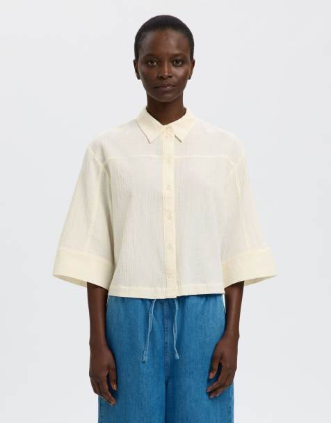 Selected 3/4 sleeved shirt in egret - view 1