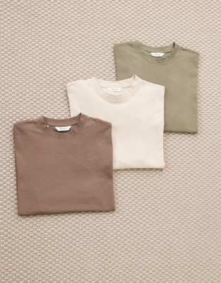 Selected 3 pack oversized heavyweight T-shirts in beige vetiver