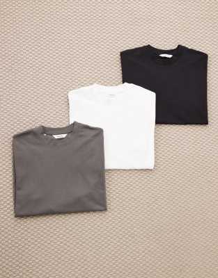 Selected 3 pack oversized heavyweight T-shirts in white black and gray bright white 17390₽