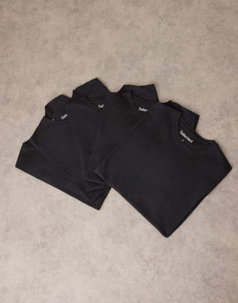 Selected – 5er-Pack Regular-Fit-T-Shirts in Schwarz - view 1