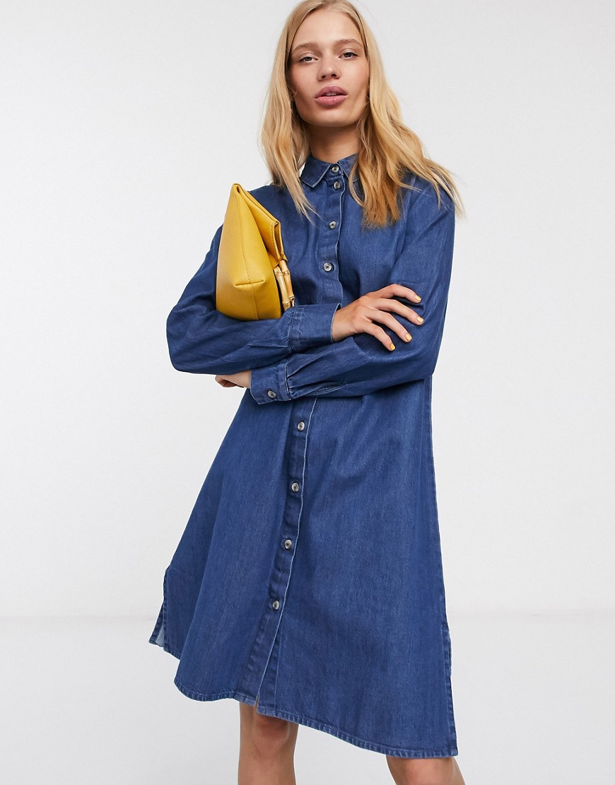 Selected – Abigail – Långärmad skjortklänning i denim-Blå