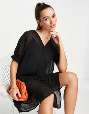 Selected Abigail tiered mini smock dress in black