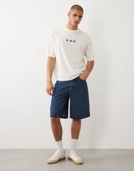 Selected - Afslappet cremehvid T-shirt med traneprint på ryggen, 2 af 5