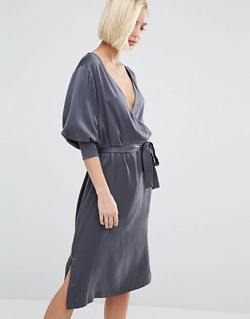 Selected Alba Long Sleeve Silk Wrap Dress | ASOS