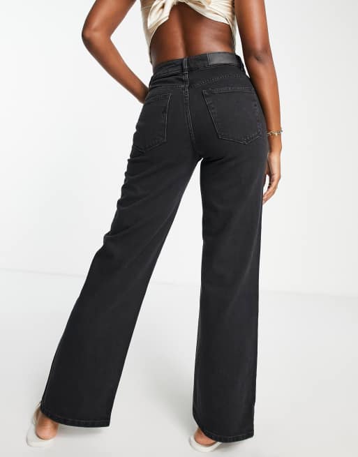 Selected Alice cotton wide leg jeans in black, 2 of 4