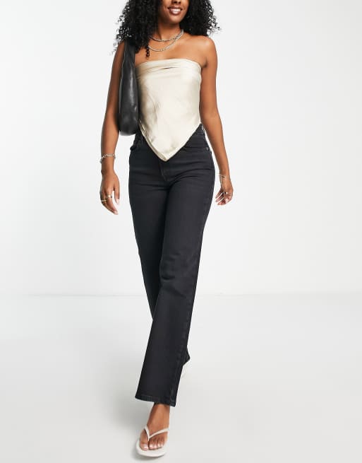 Selected Alice cotton wide leg jeans in black, 3 of 4