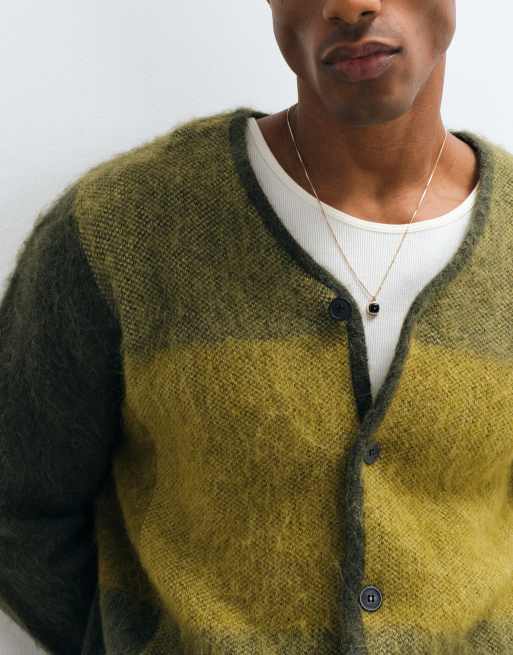 Selected alpaca-sheep's wool blend block cardigan in green, 2 of 5