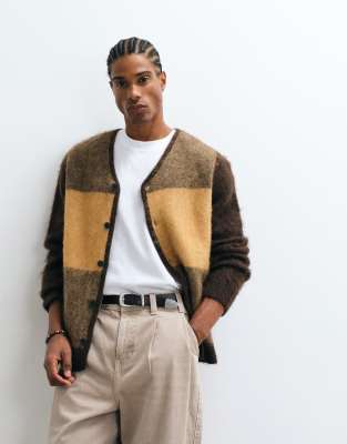 Selected Alpaca Wool Blend Block Cardigan In Blue