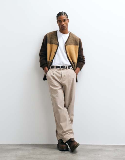 Selected alpaca wool blend block cardigan in brown, 3 of 5