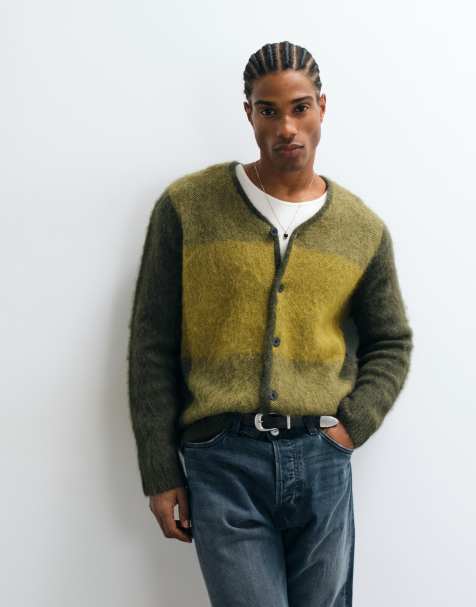 Selected alpaca wool blend block cardigan in green - view 1