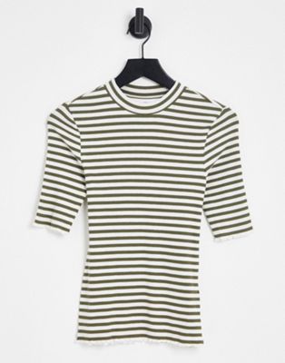 Selected anna crew neck t-shirt in multi stripe