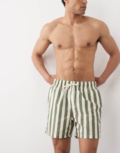 Selected – Badeshorts mit Streifen in Grün - view 1