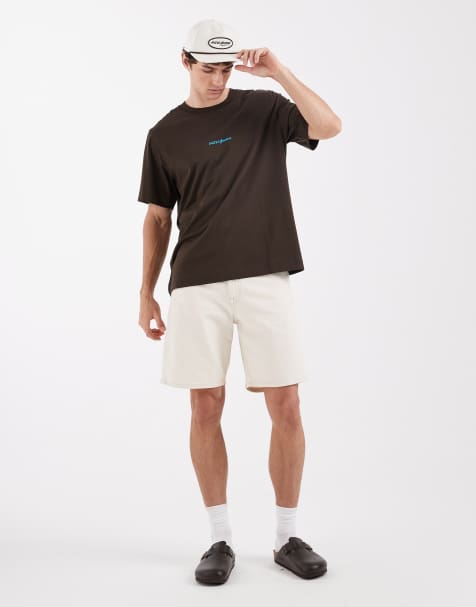 Selected baggy denim shorts in cream - view 1