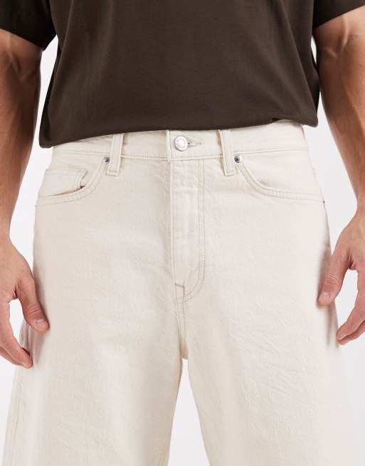 Selected baggy denim shorts in cream , 4 of 5