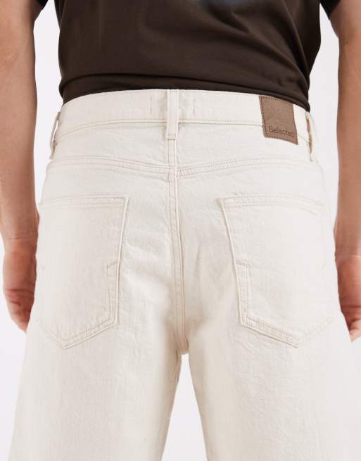 Selected baggy denim shorts in cream , 5 of 5