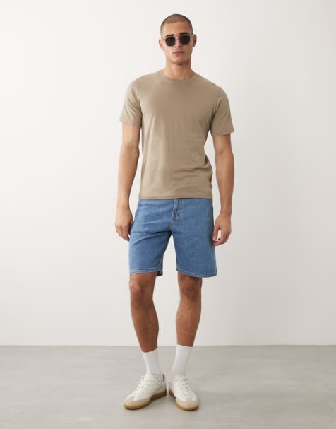 Selected baggy denim shorts in mid blue  - view 1
