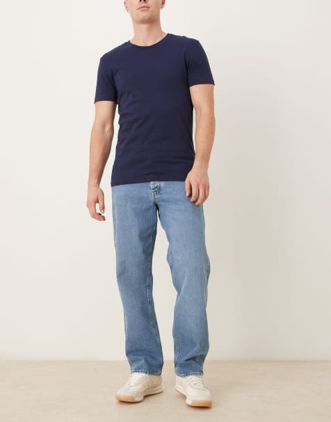 Selected baggy fit jeans in mid blue - view 1