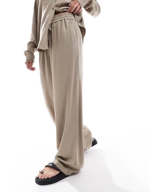 Selected - Beige bukser med brede ben i hørblanding, 2 af 5