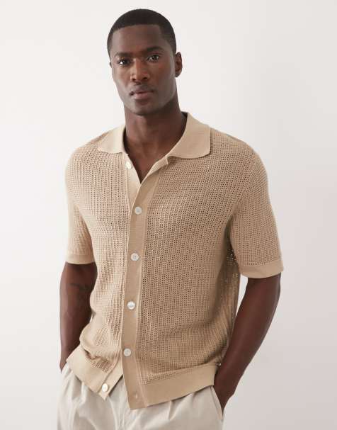 Selected - Beige cardigan i strik af 100% bomuld med knapper - view 1