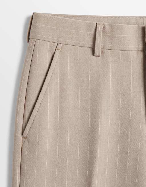 Selected – Beige, kritstrecksrandiga kostymbyxor med smal passform , 8 av 9