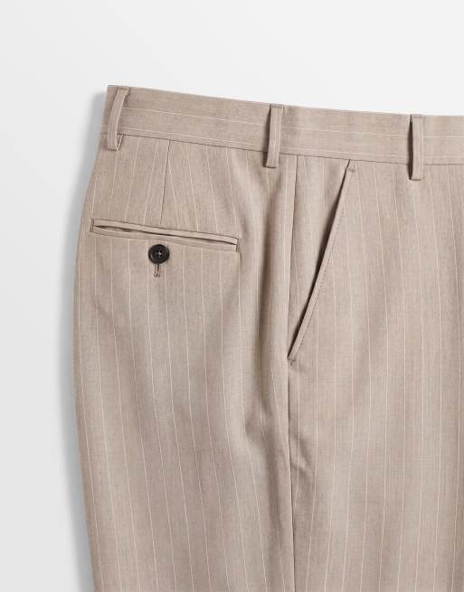 Selected – Beige, kritstrecksrandiga kostymbyxor med smal passform , 9 av 9