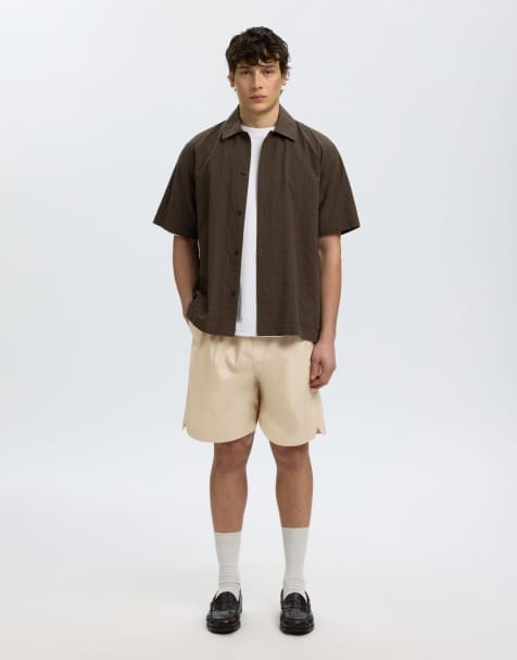 Selected - Beige shorts med løbesnor i bomuldspoplin - view 1