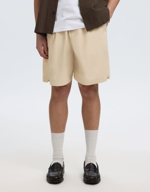 Selected - Beige shorts med løbesnor i bomuldspoplin, 3 af 5