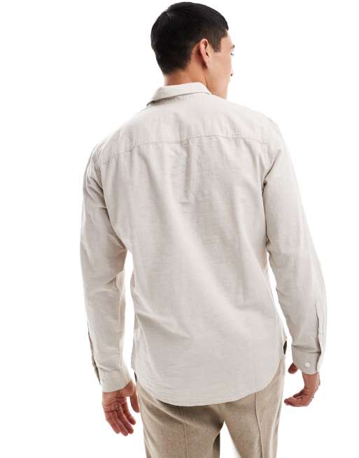 Selected - Beige skjorte med lange ærmer i hørblanding , 3 af 4