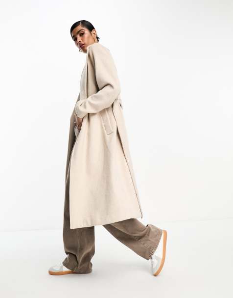 Selected belted formal coat in cream - view 1
