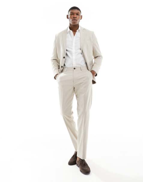 Selected slim fit suit trouser in beige 
