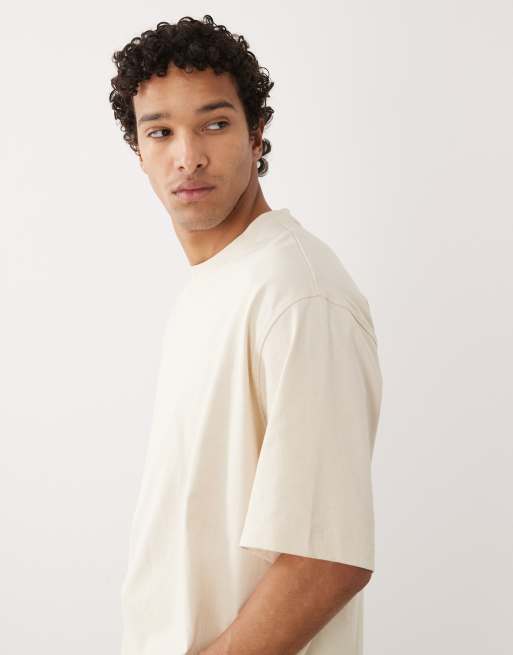 Selected – Beżowy gruby T-shirt oversize o gramaturze 220 g/m², 4 z 5