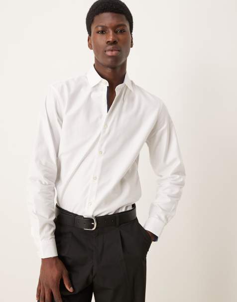 Selected slim fit easy iron cotton smart shirt in white 