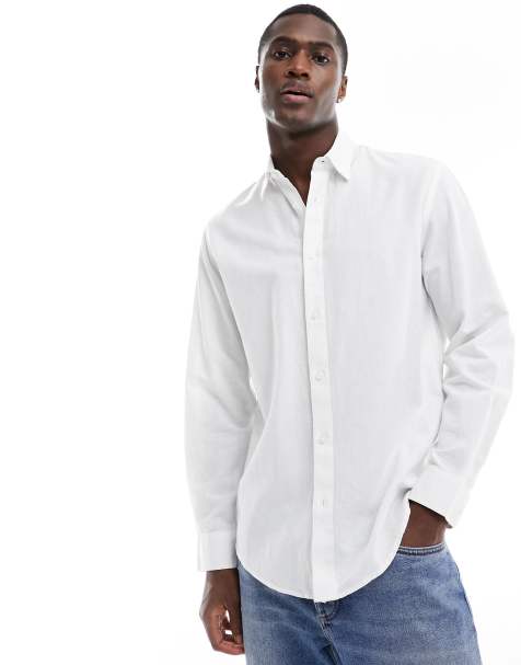 Selected long sleeve linen mix shirt in white  