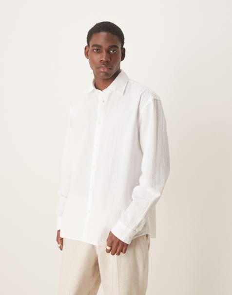 Selected long sleeve seersucker shirt in white 