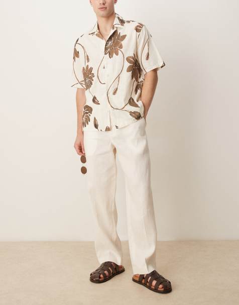 Selected 100% linen trousers in white 
