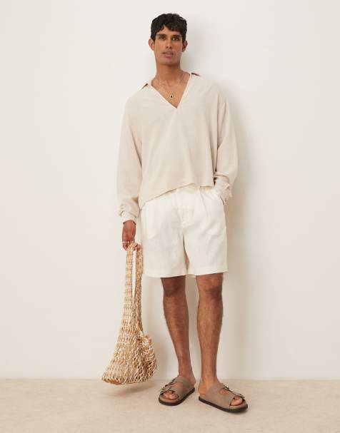 Selected 100% linen shorts in white 