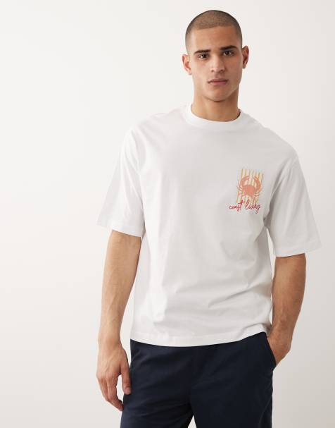 Selected relaxed fit t-shirt with small crab stamp print in white