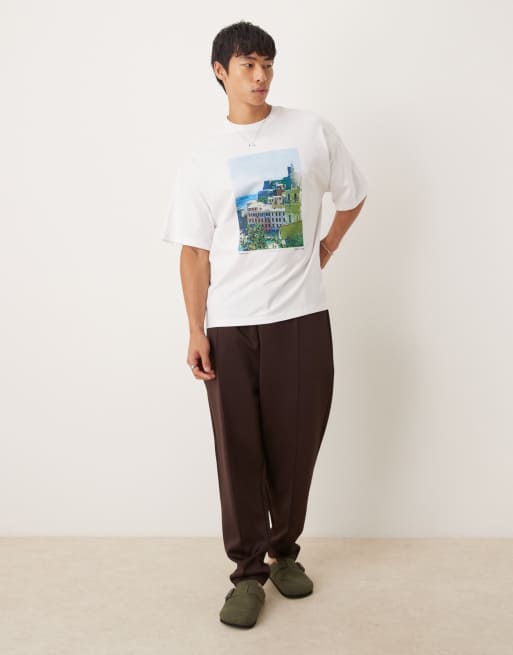 Selected – Biały T-shirt oversize z krajobrazowym nadrukiem z przodu , 4 z 4
