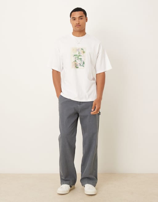 Selected – Biały T-shirt oversize z kwiatowym nadrukiem z przodu , 2 z 5