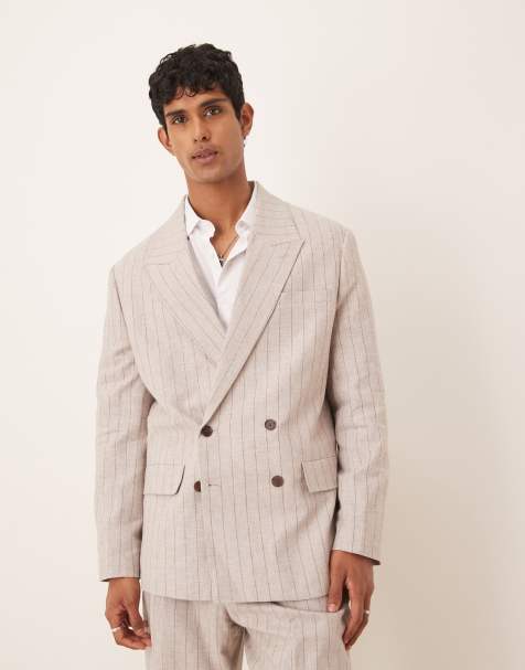 Selected - Blazer décontracté en lin mélangé à fines rayures - Crème - view 1