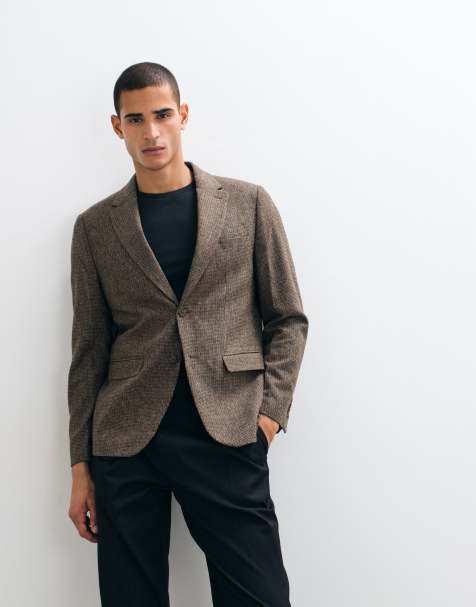 Selected - Blazer slim in misto lana marrone a quadri in coordinato - view 1